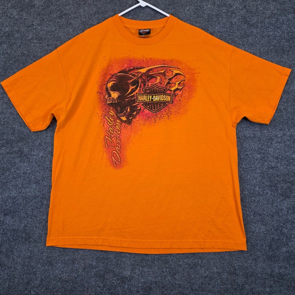 Harley-Davidson T-Shirt Mens 2XL Orange Dallas Texas Eagle Skull Graphic Tee
